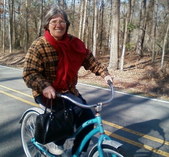 Just Shut Up, Smile and Bike Julie on Bike Smiling